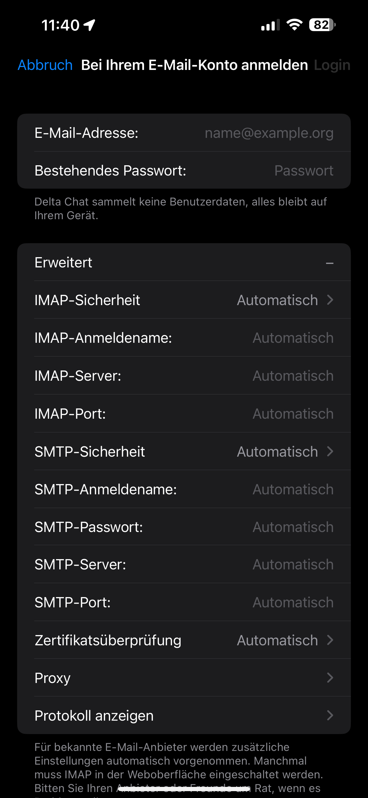 Delta Chat Mail Settings